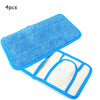 Four blue microfiber mop pads and a storage case for floor cleaning.