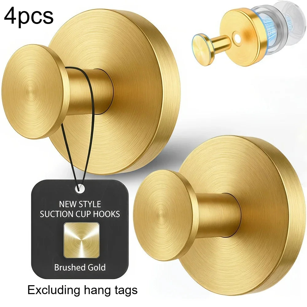 Four brushed gold suction cup hooks for glass and tile