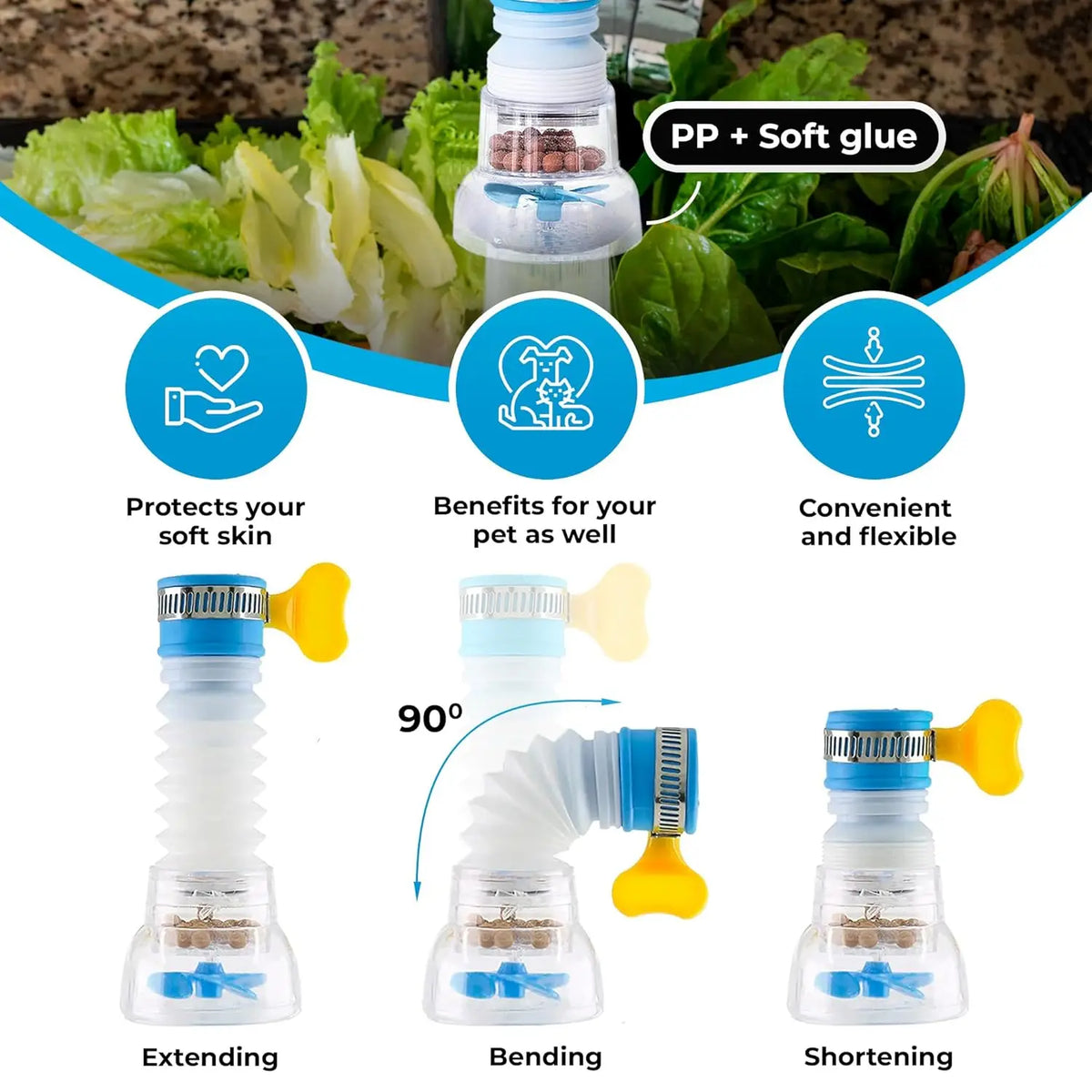 Set Silikon-Wasserhahn-Erweiterungen mit Funktionen zum Verlängern, Biegen und Verkürzen