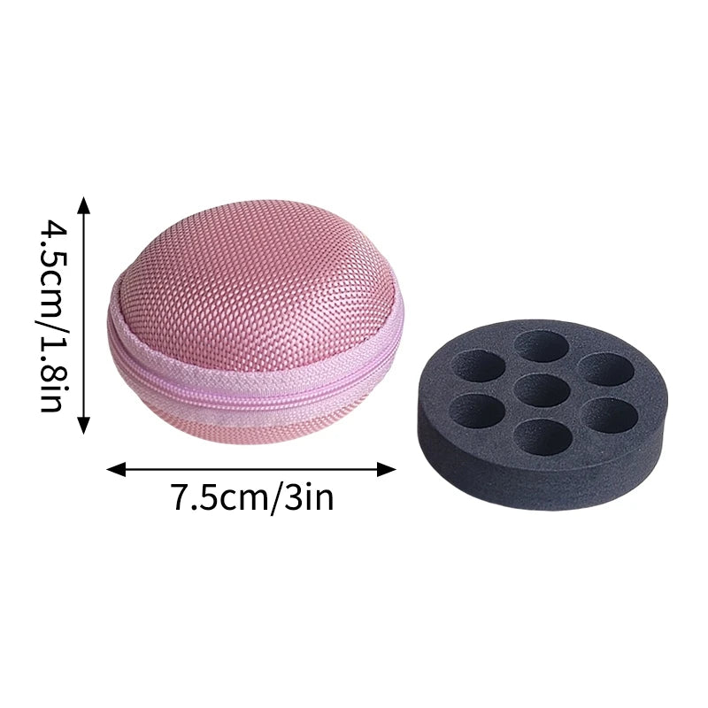 A pink mesh peptide storage case with a lid and a separate dark gray storage disc.