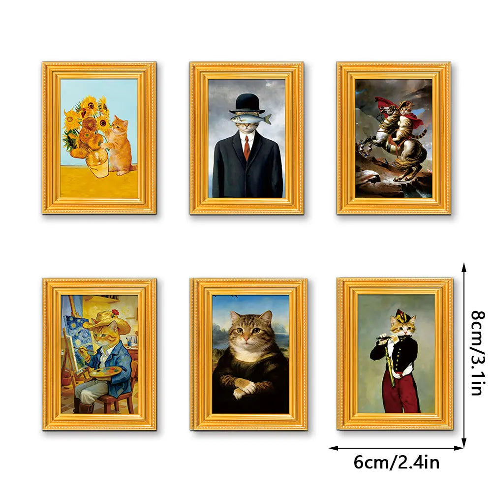 مجموعة من ست لوحات مؤطرة تصور محاكاة ساخرة وموضوعات حيوانية