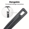 A close-up view of a black, hangable cleaning brush with a flexible handle and a circular head.