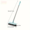 A long-handle floor scrub brush with a light blue handle and a wide, bristled scrubbing head.