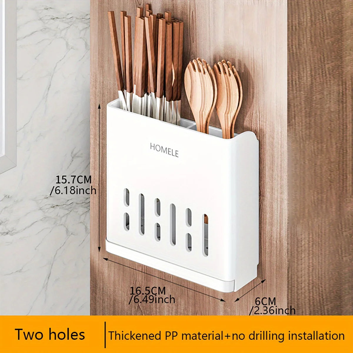 White cutlery storage rack with two holes and thickened PP material for no drilling installation