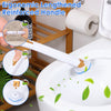 Disposable toilet brush cleaning kit with a white elongated reinforced handle being used to clean a toilet bowl.