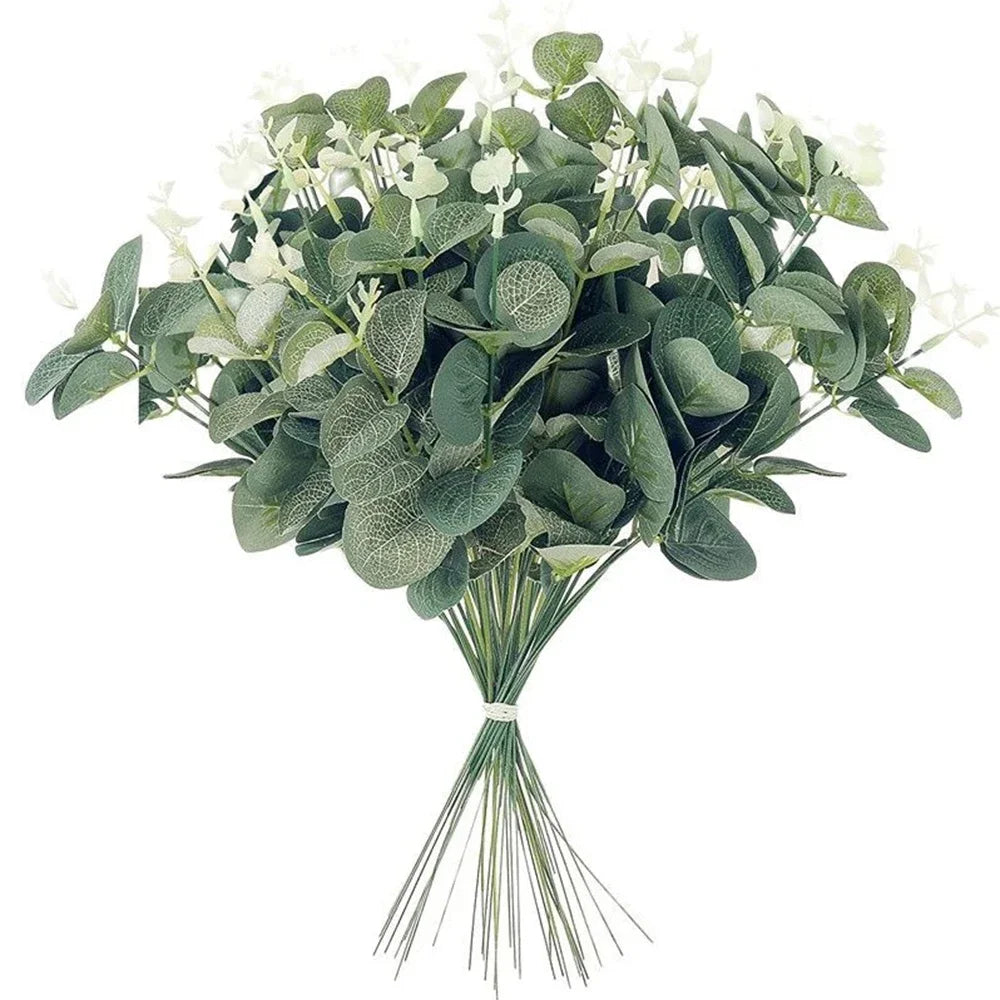 A bouquet of artificial baby's breath flowers in various shades of green and white.