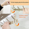Hands are installing an over-the-door organizer rack by putting a hanging strip into the product without using screws or tool