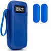 Blauer Insulin-Kühlbehälter mit digitaler Temperaturanzeige (41,5°F) und zwei blauen Gelpacks.