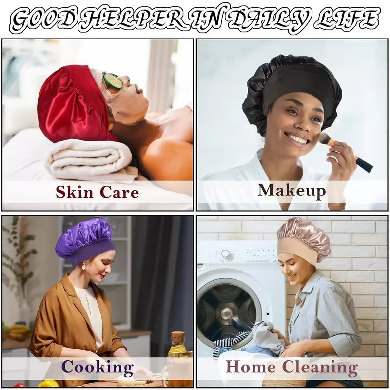 Collage de una mujer realizando tareas diarias como cuidado de la piel, maquillaje, cocina y limpieza del hogar.