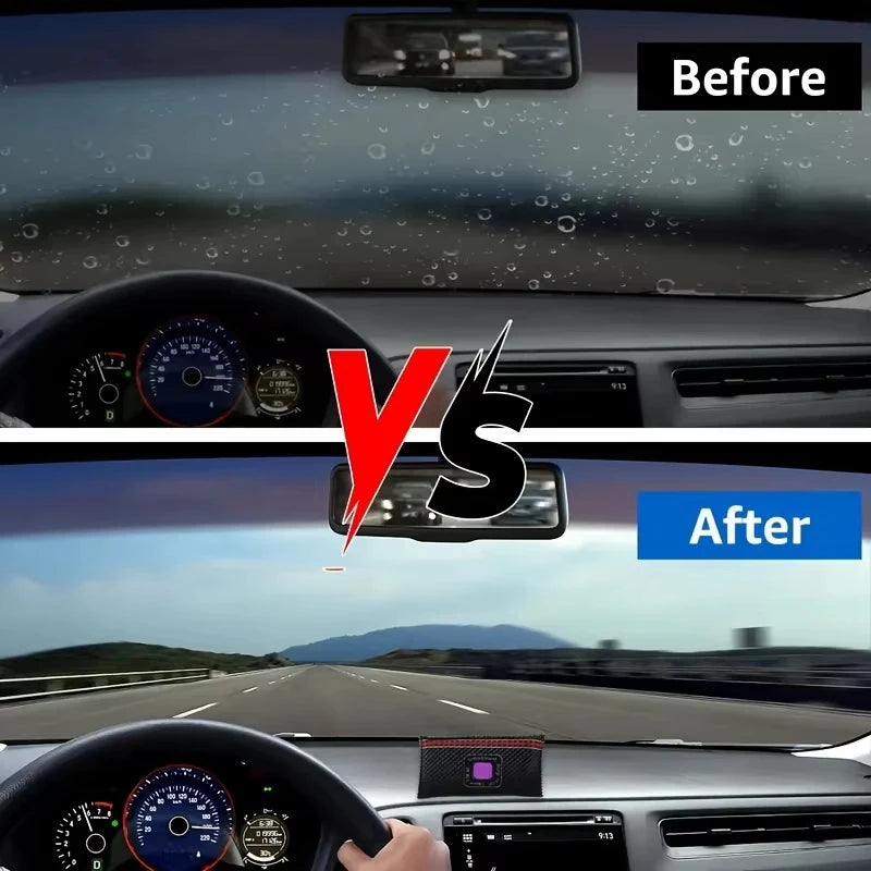 Before and after comparison of a car's headlight cleaning using reusable silica gel bags.