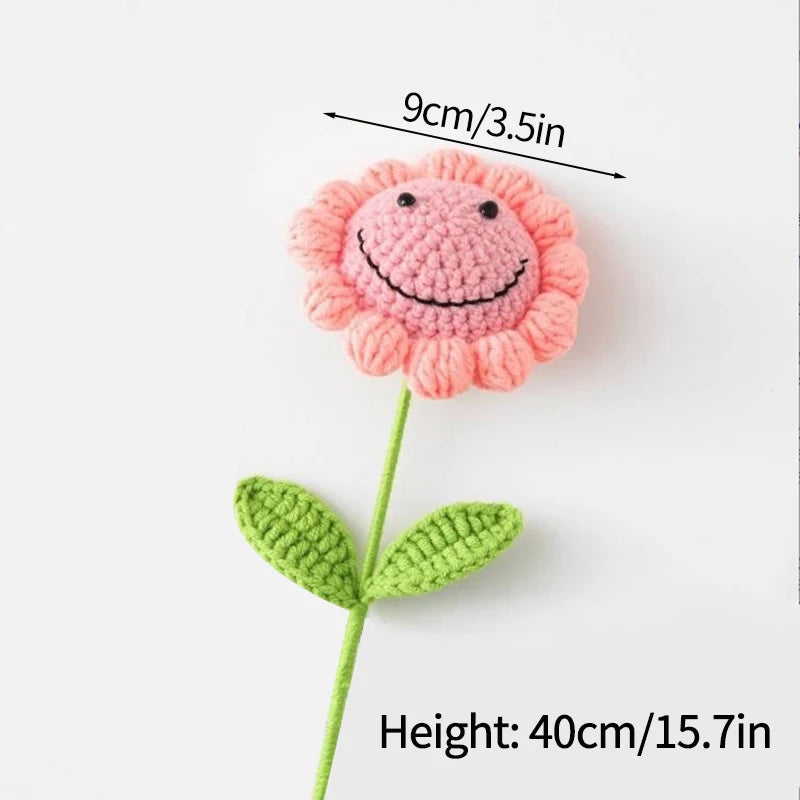 Bouquet de fleurs de carnation en coton fait main avec une tête de fleur rose et une tige verte