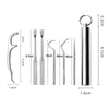 Stainless steel reusable toothpick set with a metal cap and various sized toothpicks.