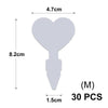 Gray T-shaped plant markers with dimensions 4.7cm wide and 8.2cm long, sold in a pack of 30 pieces.