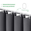 Black waterproof shower curtain with metal grommets and plastic hooks for hanging