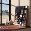 A vertical canvas wall art poster featuring multiple stylized portraits of characters in dark and muted tones.