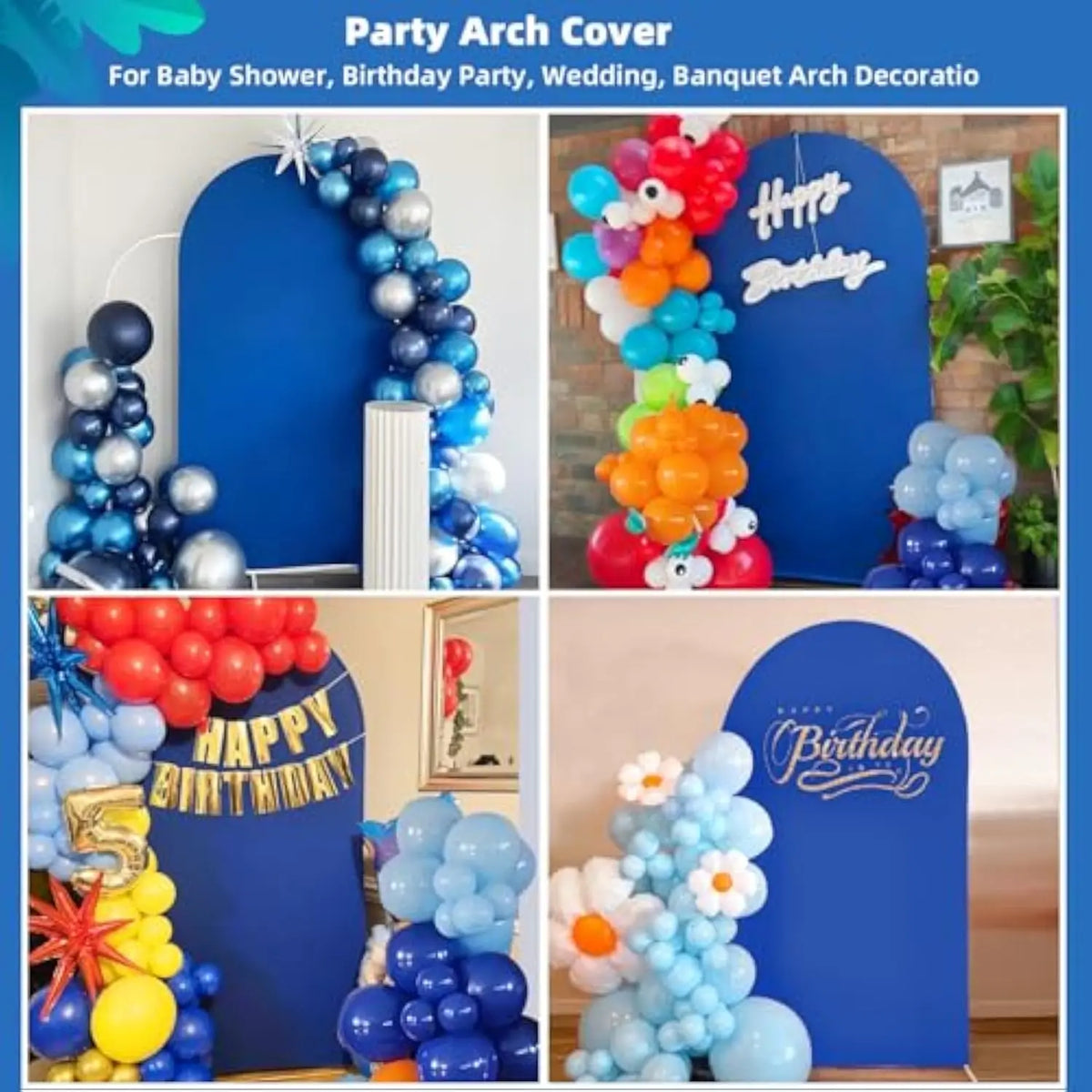 Blue and silver balloon arch cover backdrop for baby shower birthday party or wedding decor