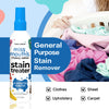 A bottle of Miss Mouths Stain Treater general purpose stain remover spray with a blue cap and white label
