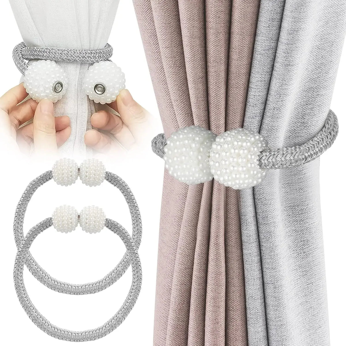 Ensemble de pinces à rideaux magnétiques de perles, différentes tailles et couleurs de rubans en tissu incrustés de perles