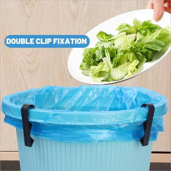 A blue plastic container with a silicone bag clip sealing a bag of lettuce.