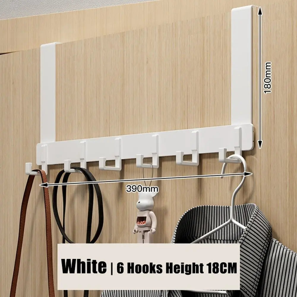 White heavy-duty adhesive door hooks with 6 hooks, measuring 180mm high.