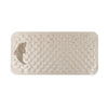 A rectangular silicone bath mat with numerous small circular indentations for grip.