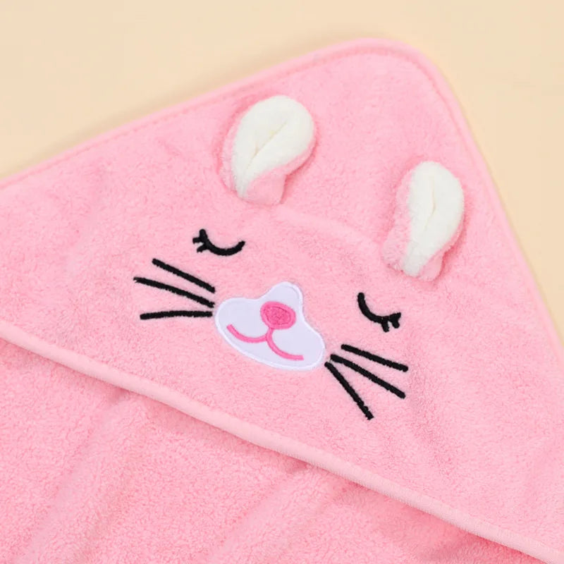 Rosa Baby-Badetuch und Wickelset mit niedlichem Katzengesicht-Design und weißen Ohren