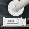 White sealant clay tube being applied to a white circular surface for sealing