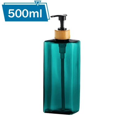 A clear teal pump bottle containing 500ml of body wash or shampoo.