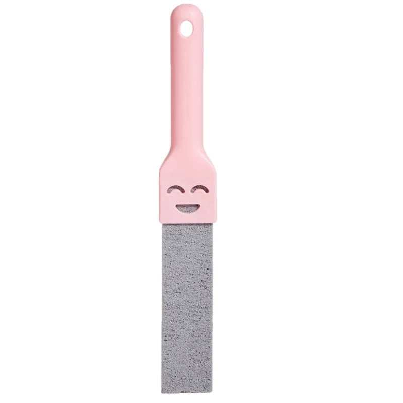 A pink natural pumice cleaning stick with a textured gray cleaning pad.
