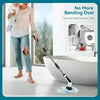 A person is using an electric spin scrubber with a brush head in a bathtub.