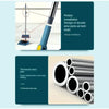 A broom and dustpan set with a long handle, showing details of rotary installation and thickened steel pipe design.