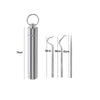Stainless steel reusable toothpick set with a cylindrical container and multiple pickers.