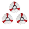 Two white and red microfiber mop head replacements with a black oval center