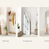 A series of images demonstrating multi scene switching at will using a full length arch mirror with an aluminum frame in vari