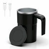 A black electric self-stirring coffee mug with a silver lid and stirring mechanism.