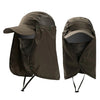 A pair of olive green UV protection fishing sun hats shown side by side.