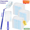 A set of white and blue disposable electrostatic duster refills shown with a cleaning rod.