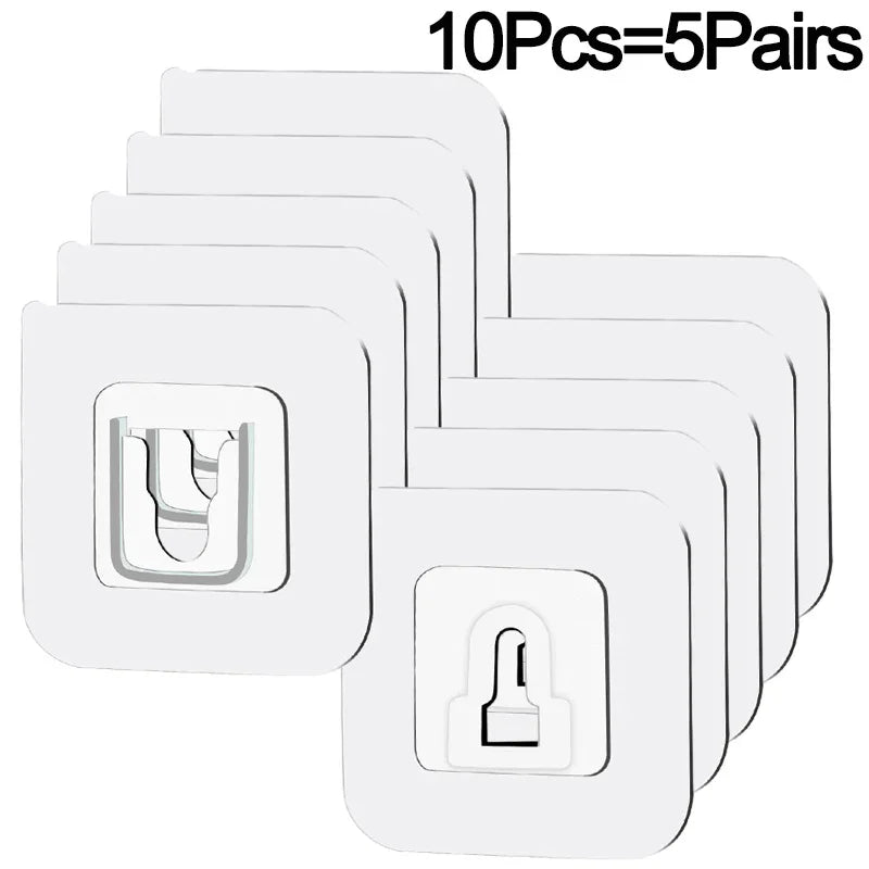 A stack of white invisible double-sided adhesive wall hooks, packaged as 10 pieces or 5 pairs.