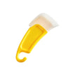 A yellow silicone kitchen scraper tool with a white rubber blade, shown diagonally.