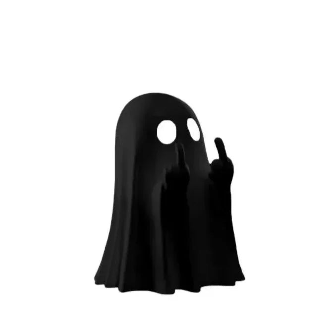Schwarze Harf-Geistfigur mit erhobener Mittelfinger-Geste zur Dekoration für den Schreibtisch