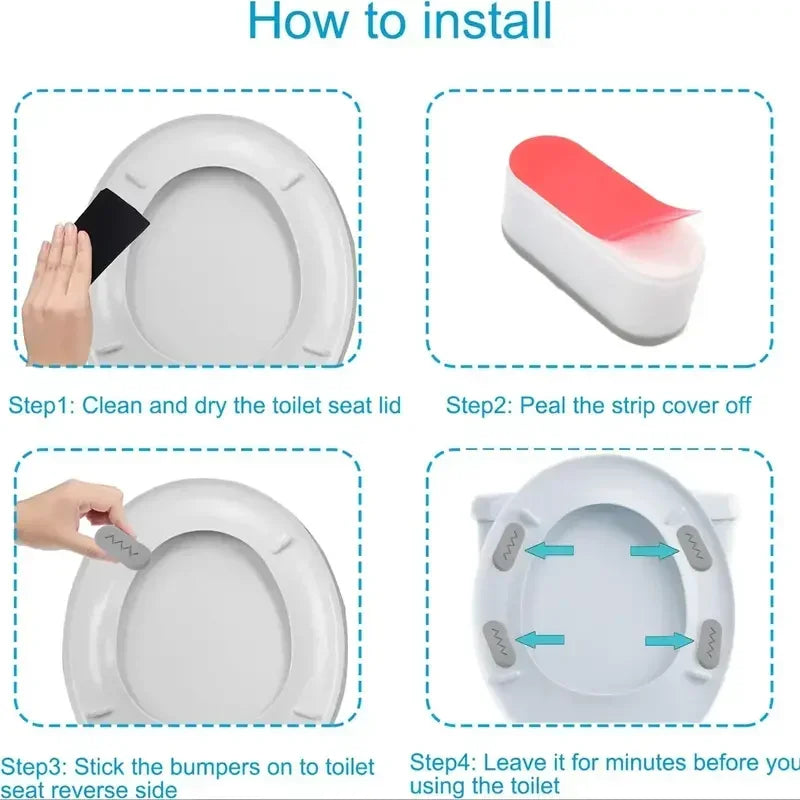 Instructions showing how to install vibration dampening pads on a toilet seat lid.