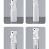 A white refillable continuous mist spray bottle for hair and beauty, shown in various angles.