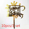 A set of ten gold acrylic birthday cake toppers featuring the words Happy Boy