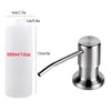 White plastic soap dispenser bottle with a silver metal pump mechanism and measuring lines.