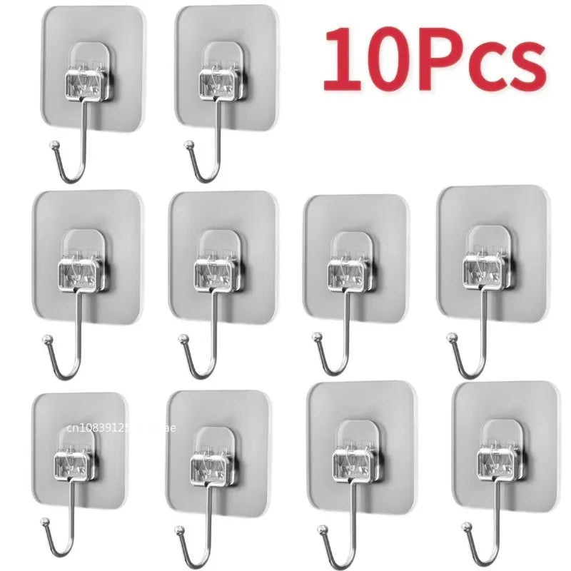 A set of ten self-adhesive rotating wall hooks in a light gray color.
