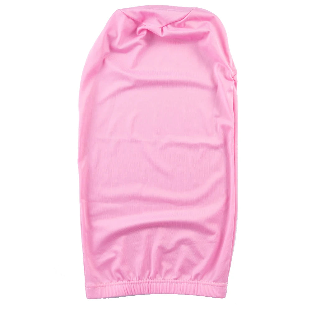 A pink satin hair bonnet designed for dreadlocks and braids.