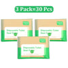 Three packs of disposable toilet seat covers, each containing ten sheets.