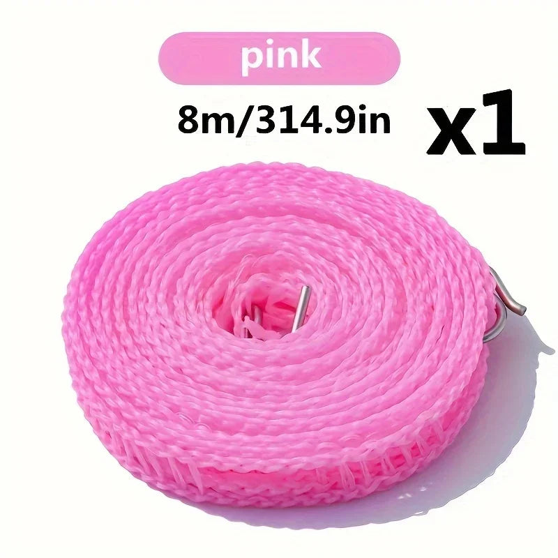 Pink heavy-duty portable clothesline with 8m length and 314.9 inches
