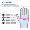 Size chart for disposable nitrile cleaning gloves showing measurements in inches and centimeters for sizes XS to L