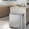A stainless steel double trash can with a recycling bin sitting on a kitchen countertop.
